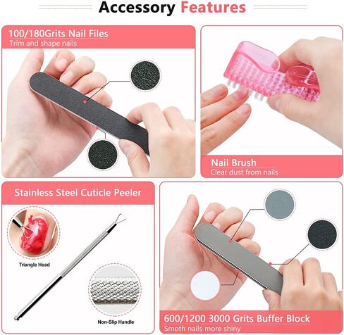 Yagoyan Gel Nail Polish Remover Kit, with Polish Remover Nail Clips, Pump Dispenser, Lint Free Nail Wipes, Cuticle Pusher, Nail Files and Buffers, Nail Brush, Professional Acrylic Nail Remover Kit in Saudi Arabia