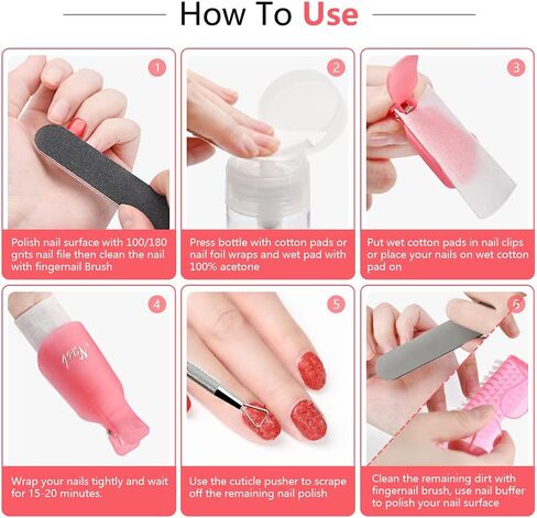 Yagoyan Gel Nail Polish Remover Kit, with Polish Remover Nail Clips, Pump Dispenser, Lint Free Nail Wipes, Cuticle Pusher, Nail Files and Buffers, Nail Brush, Professional Acrylic Nail Remover Kit in Saudi Arabia