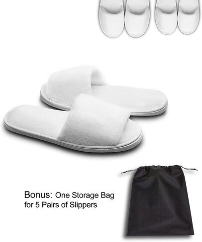 echoapple 5 Pairs of Deluxe Open Toe White Slippers for Spa, Party Guest, Hotel and Travel (Medium, White-5 Pairs) in Saudi Arabia
