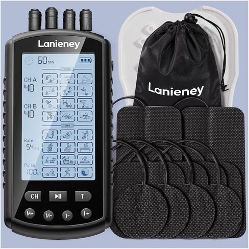 4 Output Dual Channel TENS Unit Muscle Stimulator, 40 Level Intensity 24 Modes Machine for Pain Relief Therapy, Rechargeable Electric Pulse Massager with 10 Electrode Pads for Knee, Back Pain etc in Kuwait