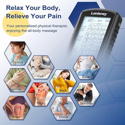 4 Output Dual Channel TENS Unit Muscle Stimulator, 40 Level Intensity 24 Modes Machine for Pain Relief Therapy, Rechargeable Electric Pulse Massager with 10 Electrode Pads for Knee, Back Pain etc in Kuwait