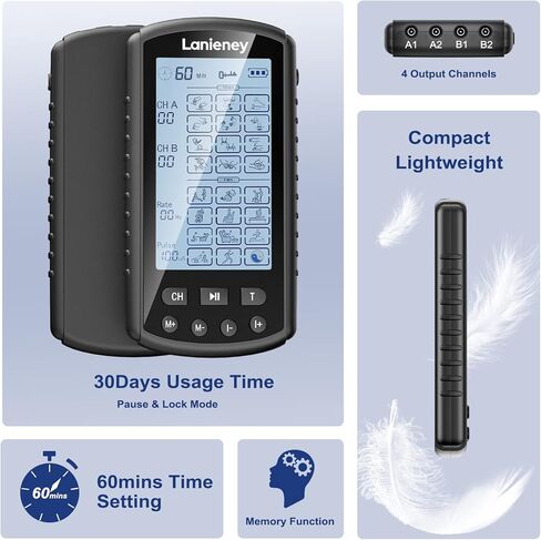 4 Output Dual Channel TENS Unit Muscle Stimulator, 40 Level Intensity 24 Modes Machine for Pain Relief Therapy, Rechargeable Electric Pulse Massager with 10 Electrode Pads for Knee, Back Pain etc in Kuwait