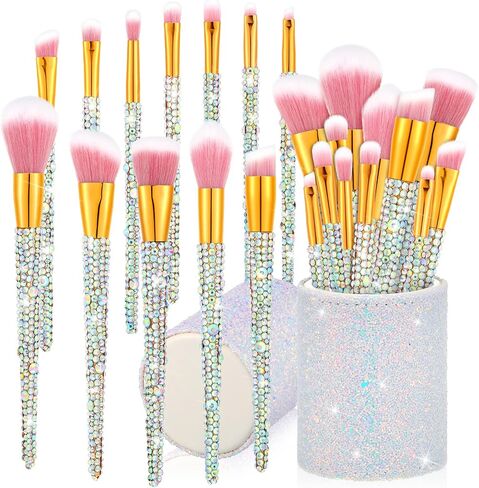 Rtteri 13 Pcs Rhinestone Makeup Brushes Set Bling Crystal Professional Face Cosmetics Blending Liquid Foundation Powder Concealer Eye Shadows Make up Beauty Tool Glitter with Holder (Black) in Saudi Arabia
