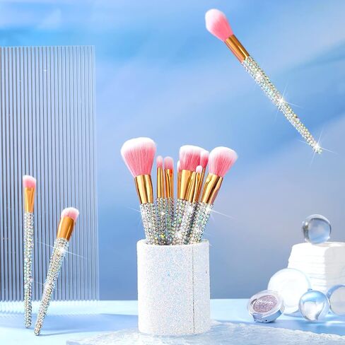 Rtteri 13 Pcs Rhinestone Makeup Brushes Set Bling Crystal Professional Face Cosmetics Blending Liquid Foundation Powder Concealer Eye Shadows Make up Beauty Tool Glitter with Holder (Black) in Saudi Arabia