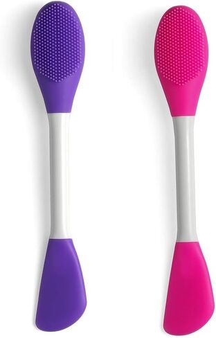 Silicone Brushes,Double-Ended Silicone Face Mask Brush,Facial Cleansing Brush, Premium Soft Facial Masks Other Skin Care Applicator Tool for Cream, Body Lotion,Moisturizer (Green+Pink) in Saudi Arabia