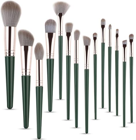 WLLHYF 14 Pieces Makeup Brushes Set, Flat Foundation Blending Make up Brushes, Premium Synthetic Foundation Powder Concealers Eye shadows Blush Makeup Brushes in Saudi Arabia