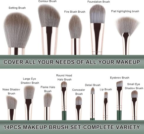 WLLHYF 14 Pieces Makeup Brushes Set, Flat Foundation Blending Make up Brushes, Premium Synthetic Foundation Powder Concealers Eye shadows Blush Makeup Brushes in Saudi Arabia