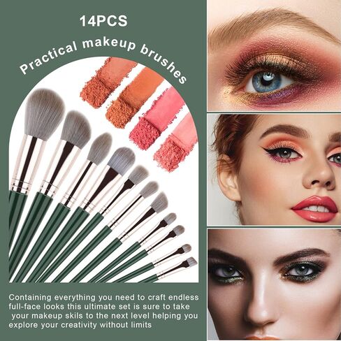 WLLHYF 14 Pieces Makeup Brushes Set, Flat Foundation Blending Make up Brushes, Premium Synthetic Foundation Powder Concealers Eye shadows Blush Makeup Brushes in Saudi Arabia