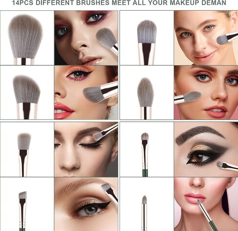 WLLHYF 14 Pieces Makeup Brushes Set, Flat Foundation Blending Make up Brushes, Premium Synthetic Foundation Powder Concealers Eye shadows Blush Makeup Brushes in Saudi Arabia