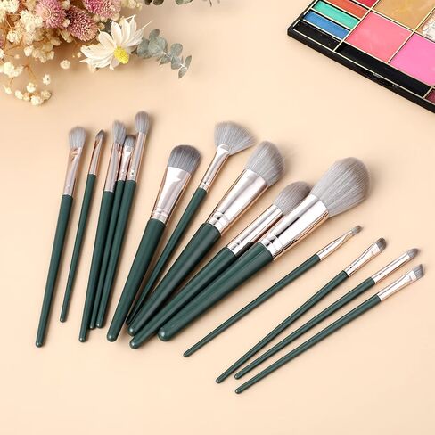 WLLHYF 14 Pieces Makeup Brushes Set, Flat Foundation Blending Make up Brushes, Premium Synthetic Foundation Powder Concealers Eye shadows Blush Makeup Brushes in Saudi Arabia