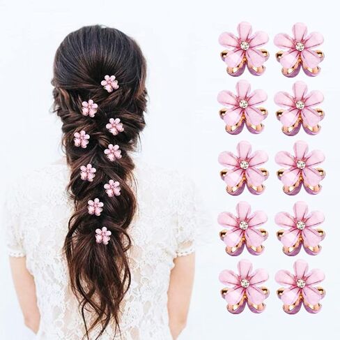10 Pcs Mini Cute Flower-Shaped Hair Clips for Girls, Multicolor Crystal Hair Barrettes for Long Braid Hairstyles, Flower Hairpin for Women Hair Accessories (10 Pcs- Black) in Saudi Arabia