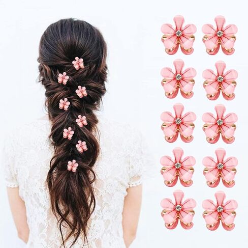 10 Pcs Mini Cute Flower-Shaped Hair Clips for Girls, Multicolor Crystal Hair Barrettes for Long Braid Hairstyles, Flower Hairpin for Women Hair Accessories (10 Pcs- Black) in Saudi Arabia