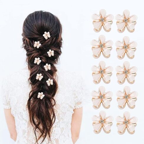 10 Pcs Mini Cute Flower-Shaped Hair Clips for Girls, Multicolor Crystal Hair Barrettes for Long Braid Hairstyles, Flower Hairpin for Women Hair Accessories (10 Pcs- Black) in Saudi Arabia