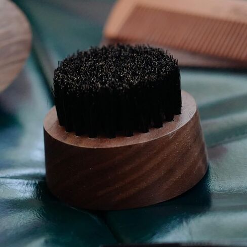 Boar Bristle Hair Beard Brush for Men, Small and Round Beard Brush, Pocket Travel Men's Wooden Mustache Brush (Skull) in Saudi Arabia