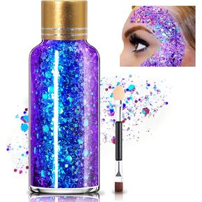Chameleon Body Glitter Gel Mermaid Sequins Chunky Long Lasting Body Glitter for Body Face Hair Holographic Body Glitter for Halloween Festival Makeup (11# Silver)