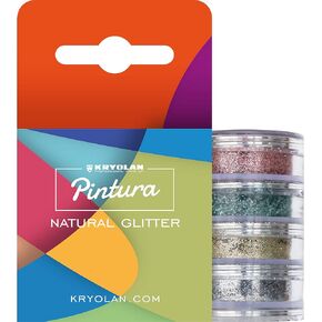 Kryolan Pintura Natural Glitter, Set of 4 Colors, Vegan, Face & Body Cosmetic Glitter, Biodegradable, Free from Plastic - Ideal for Party, Carnival, Festivals, Fancy Dress & Halloween in Kuwait