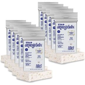 T.Taio Esponjabon Mother of Pearl Soap Sponge - Cleansing Shower Scrubber - Cleaning Bath Wash Scrub - Oil Removal - Massage & Lather Foot, Elbow, & Face - Bathroom Accessories - Fresh Scent (10-pack) in Saudi Arabia
