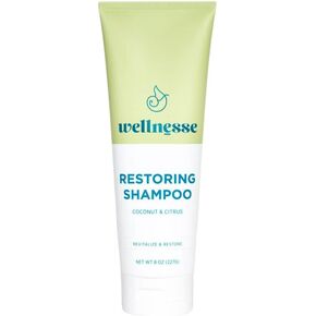 Wellnesse: Restoring Shampoo - For Straight and Curly Hair - 8 oz - Coconut and Citrus - Smoothens, Softens and Strengthens Hair - Cruelty-Free, Non-GMO, No Parabens, Sulfates or Silicone in Kuwait
