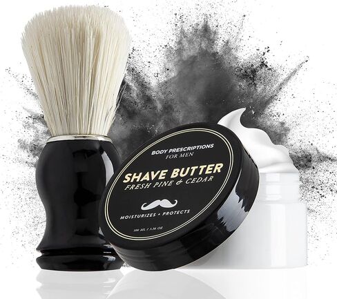 مجموعة الحلاقة للرجال من بودي بريسكريكشنز - مجموعة الحلاقة للرجال من خشب الصنوبر الطازج وزبدة الأرز وفرشاة الحلاقة وإكسسوارات الحلاقة وهدايا العطلات للرجال in Kuwait