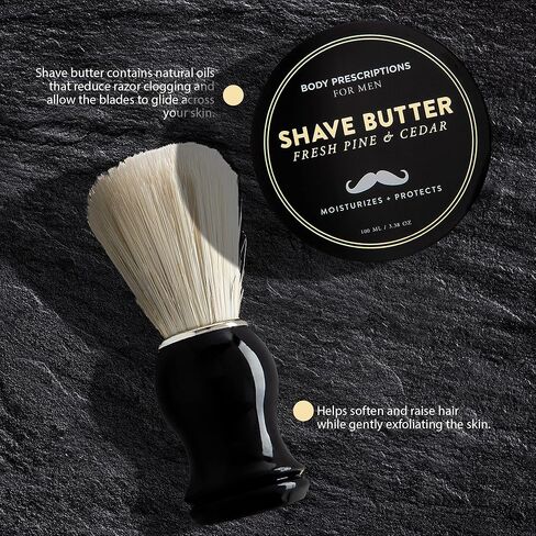 مجموعة الحلاقة للرجال من بودي بريسكريكشنز - مجموعة الحلاقة للرجال من خشب الصنوبر الطازج وزبدة الأرز وفرشاة الحلاقة وإكسسوارات الحلاقة وهدايا العطلات للرجال in Kuwait