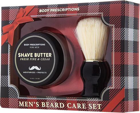 مجموعة الحلاقة للرجال من بودي بريسكريكشنز - مجموعة الحلاقة للرجال من خشب الصنوبر الطازج وزبدة الأرز وفرشاة الحلاقة وإكسسوارات الحلاقة وهدايا العطلات للرجال in Kuwait