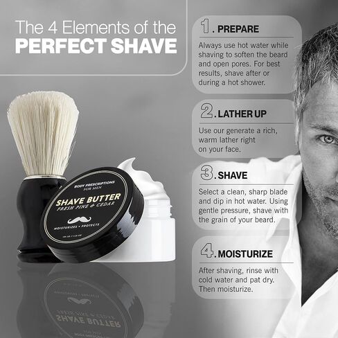 مجموعة الحلاقة للرجال من بودي بريسكريكشنز - مجموعة الحلاقة للرجال من خشب الصنوبر الطازج وزبدة الأرز وفرشاة الحلاقة وإكسسوارات الحلاقة وهدايا العطلات للرجال in Kuwait