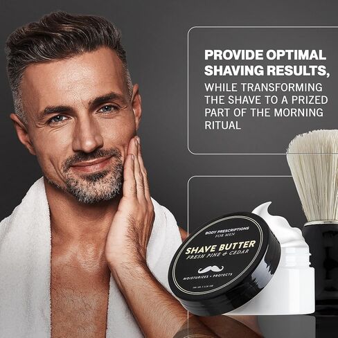مجموعة الحلاقة للرجال من بودي بريسكريكشنز - مجموعة الحلاقة للرجال من خشب الصنوبر الطازج وزبدة الأرز وفرشاة الحلاقة وإكسسوارات الحلاقة وهدايا العطلات للرجال in Kuwait