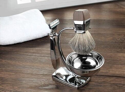 GRUTTI Shaving Kit for Men, 4 in 1 Shaving set Includes Badger Brush, Safety Mens Razor, Shaving Stand, Soap Bowl, Compatible with Fusion 5, Come with Gift Box for Boyfriend Husband Dad Fathers Day in Kuwait