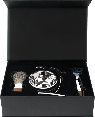 GRUTTI Shaving Kit for Men, 4 in 1 Shaving set Includes Badger Brush, Safety Mens Razor, Shaving Stand, Soap Bowl, Compatible with Fusion 5, Come with Gift Box for Boyfriend Husband Dad Fathers Day in Kuwait