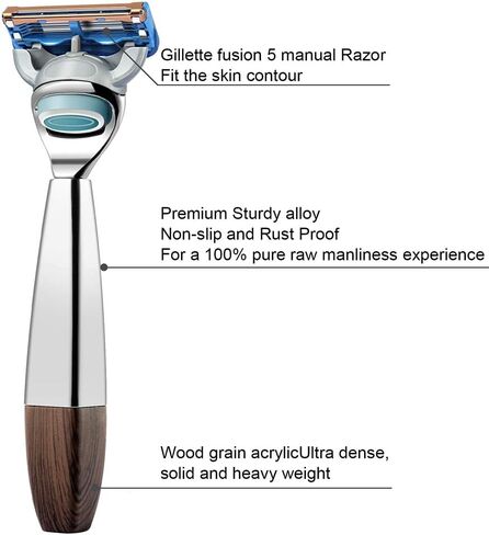 GRUTTI Shaving Kit for Men, 4 in 1 Shaving set Includes Badger Brush, Safety Mens Razor, Shaving Stand, Soap Bowl, Compatible with Fusion 5, Come with Gift Box for Boyfriend Husband Dad Fathers Day in Kuwait