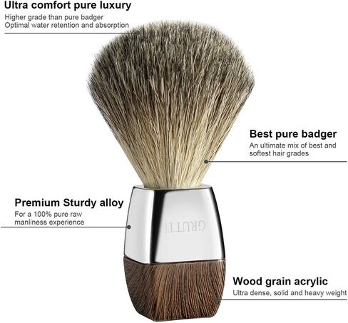 GRUTTI Shaving Kit for Men, 4 in 1 Shaving set Includes Badger Brush, Safety Mens Razor, Shaving Stand, Soap Bowl, Compatible with Fusion 5, Come with Gift Box for Boyfriend Husband Dad Fathers Day in Kuwait