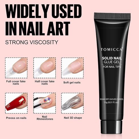 Solid Gel Nail Glue - Gel Nail Glue Upgrade Suitable for Acrylic-Nails, Soft Gel Nail Tips and Press On Nails (Curing Needed), Convenient and Fast, Long Lasting and Easy to Use 15g in Saudi Arabia