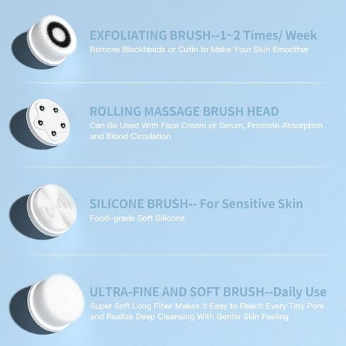 Rechargeable Facial Cleansing Brush, Waterproof Facial Cleanser Brush Electric with 3 Speed, Face Spin Brush Set with 4 Brush Heads for Gentle Exfoliating, Deep Cleansing and Face Massage in Kuwait