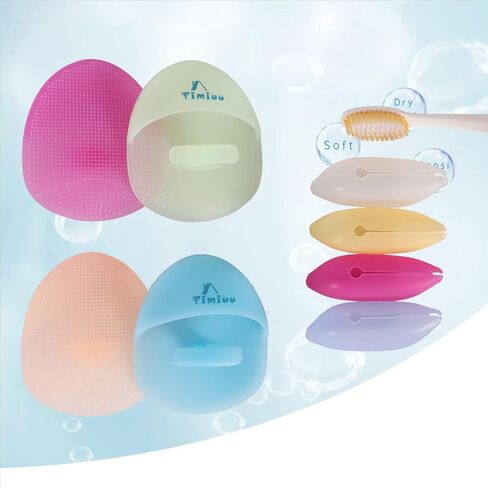 Timiuu Soft Silicone Face Cleanser and Massager Brush, Manual Facial Cleansing Brush, Handheld Mat Scrubber, Silicone Toothbrush Cover, Pack of 8 in Kuwait