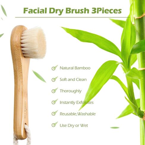 3 Pcs Manual Facial Cleansing Brush Natural Horsehair Exfoliating Face Brush Soft Face Cleaning Beauty Brush with Handle and Lid for Deep Pore Cleansing, Exfoliating, Massaging, Removing Blackhead in Saudi Arabia