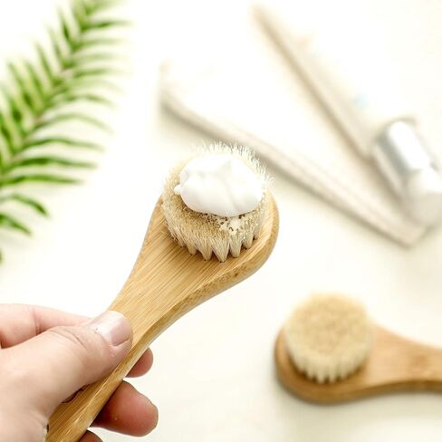 3 Pcs Manual Facial Cleansing Brush Natural Horsehair Exfoliating Face Brush Soft Face Cleaning Beauty Brush with Handle and Lid for Deep Pore Cleansing, Exfoliating, Massaging, Removing Blackhead in Saudi Arabia