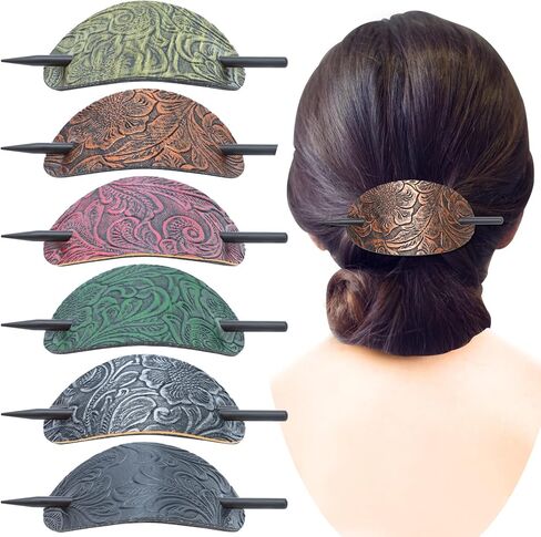 6 Pieces Leather Hair Barrette with Stick Leather Hair Accessories Hair Barrettes Stick Hair Clip Hair Stick Ponytail Hair Pin for Women Long Hair in Kuwait