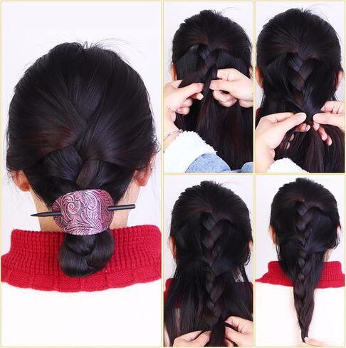 6 Pieces Leather Hair Barrette with Stick Leather Hair Accessories Hair Barrettes Stick Hair Clip Hair Stick Ponytail Hair Pin for Women Long Hair in Kuwait