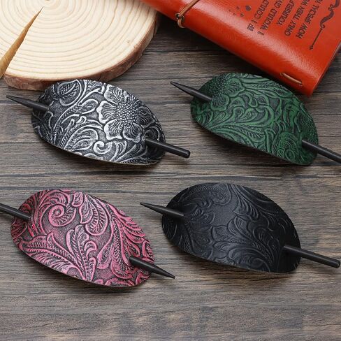 6 Pieces Leather Hair Barrette with Stick Leather Hair Accessories Hair Barrettes Stick Hair Clip Hair Stick Ponytail Hair Pin for Women Long Hair in Kuwait