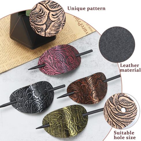 6 Pieces Leather Hair Barrette with Stick Leather Hair Accessories Hair Barrettes Stick Hair Clip Hair Stick Ponytail Hair Pin for Women Long Hair in Kuwait