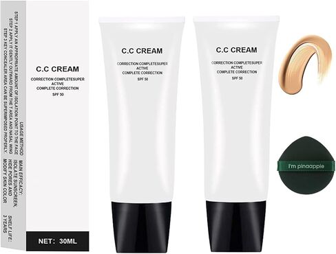 كريم XIGUA لضبط لون البشرة بعامل حماية من الشمس SPF 50، كريم CC لمستحضرات التجميل، تصحيح اللون ذاتي الضبط للبشرة الناضجة، كريم أساس وواقي من الشمس للوجه الكل في واحد، لون طبيعي 1.01 أونصة (قطعتان) in Saudi Arabia