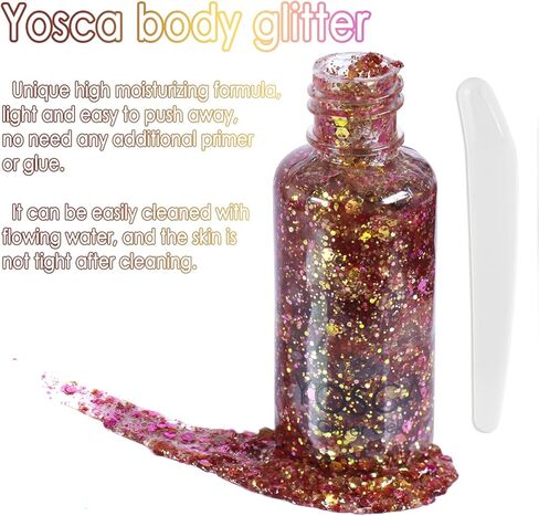 جل يوسكا بودي جليتر، 30 مل لاصق للوجه ثلاثي الأبعاد بترتر حورية البحر للجسم وبودرة لامعة مكتنزة وغسول سائل لشعر النساء، مكياج المهرجانات، مسرح الفتيات، إكسسوارات الهذيان - فيرميلي in Kuwait