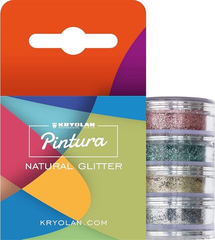 Kryolan Pintura Natural Glitter, Set of 4 Colors, Vegan, Face & Body Cosmetic Glitter, Biodegradable, Free from Plastic - Ideal for Party, Carnival, Festivals, Fancy Dress & Halloween in Kuwait