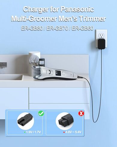 VHBW 1.9V Charger for Panasonic ER-GB80 ER-GB70 ER-GB60 ER-GK80-S Beard Hair Trimmer RE9-45 RE9-52 RE9-70 RE9-86 RE9-46 RE9-49 RE9-76 RE9-52 RC3-27 RC3-32 Panasonic Trimmer Charger Cord (UL Listed) in Saudi Arabia