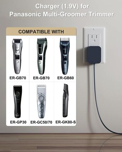 VHBW 1.9V Charger for Panasonic ER-GB80 ER-GB70 ER-GB60 ER-GK80-S Beard Hair Trimmer RE9-45 RE9-52 RE9-70 RE9-86 RE9-46 RE9-49 RE9-76 RE9-52 RC3-27 RC3-32 Panasonic Trimmer Charger Cord (UL Listed) in Saudi Arabia