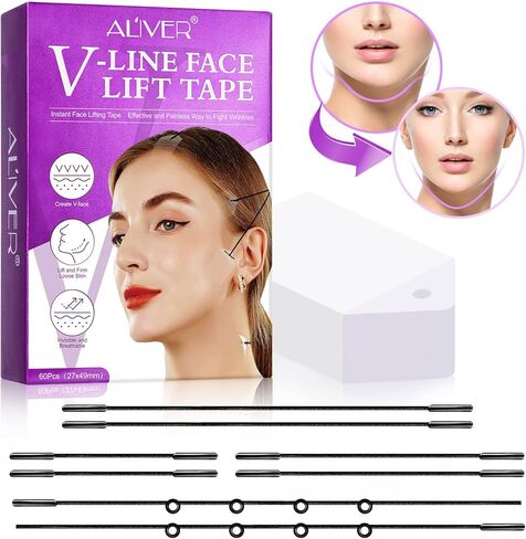 AIQIUSHA Face Lift Tape V-Line Upgraded,Face Slimmer&Neck Invisible and Breathable Lift for Wrinkles with Bands&String,Face Wrinkle Tape Patches for Saggy Skin,Lift and Firm Loose Skin (60PSC) in Kuwait