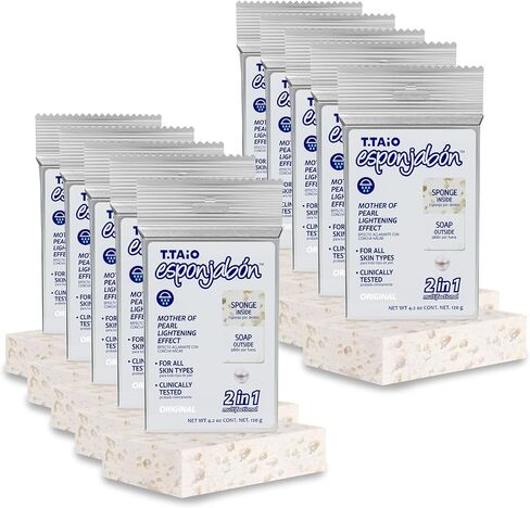 T.Taio Esponjabon Mother of Pearl Soap Sponge - Cleansing Shower Scrubber - Cleaning Bath Wash Scrub - Oil Removal - Massage & Lather Foot, Elbow, & Face - Bathroom Accessories - Fresh Scent (10-pack) in Saudi Arabia