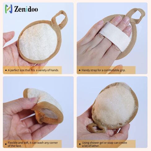 Exfoliating Loofah Sponge Face Pads Scrubber,Zenidoo Natural Facial Loofa Scrub Pad Luffa Cleanser Sponges Brush for Men and Women Without Hurting The Skin,Large Size（4 Pack） in Saudi Arabia