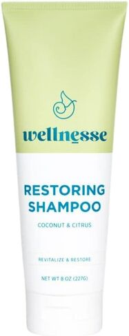 Wellnesse: Restoring Shampoo - For Straight and Curly Hair - 8 oz - Coconut and Citrus - Smoothens, Softens and Strengthens Hair - Cruelty-Free, Non-GMO, No Parabens, Sulfates or Silicone in Kuwait