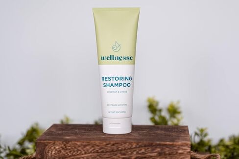 Wellnesse: Restoring Shampoo - For Straight and Curly Hair - 8 oz - Coconut and Citrus - Smoothens, Softens and Strengthens Hair - Cruelty-Free, Non-GMO, No Parabens, Sulfates or Silicone in Kuwait